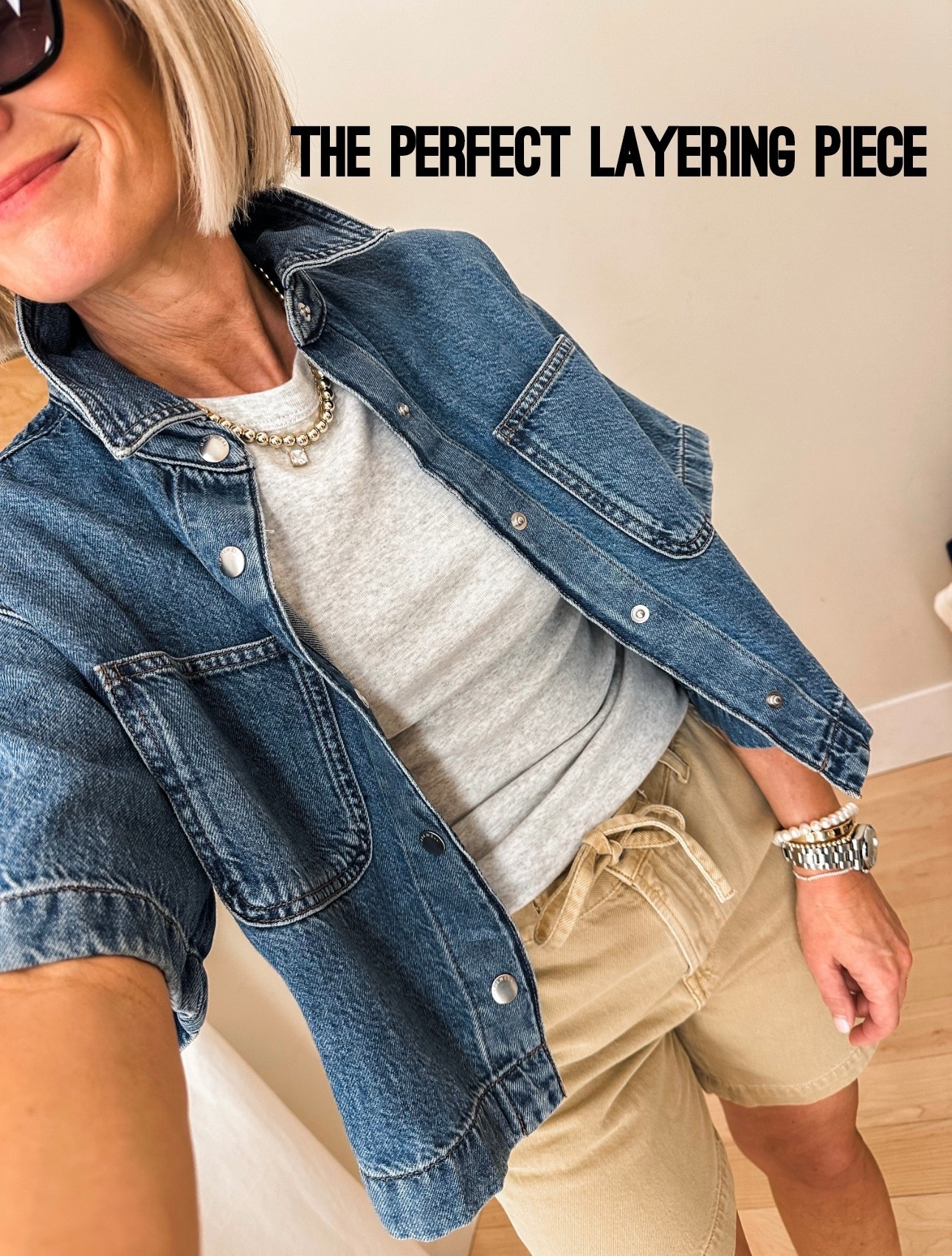 these are some of my favorite basic tees… I get them in my true size extra small. This short sleeve denim lightweight jacket in my opinion is a spring must have! Great for travel, great for cooler mornings, easy third piece to finish the look. Wearing it in my shoe size extra small. I love the drawstring shorts, I did my bigger denim size 25 in these.

#LTKSpringSale #LTKOver40 #LTKSaleAlert