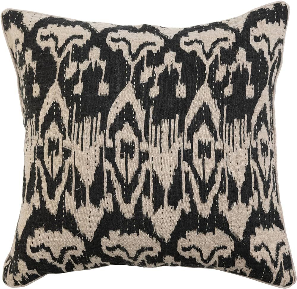 Creative Co-Op Woven Linen Ikat Print, Embroidery, Piping and Chambray Back, Black and White Pill... | Amazon (US)