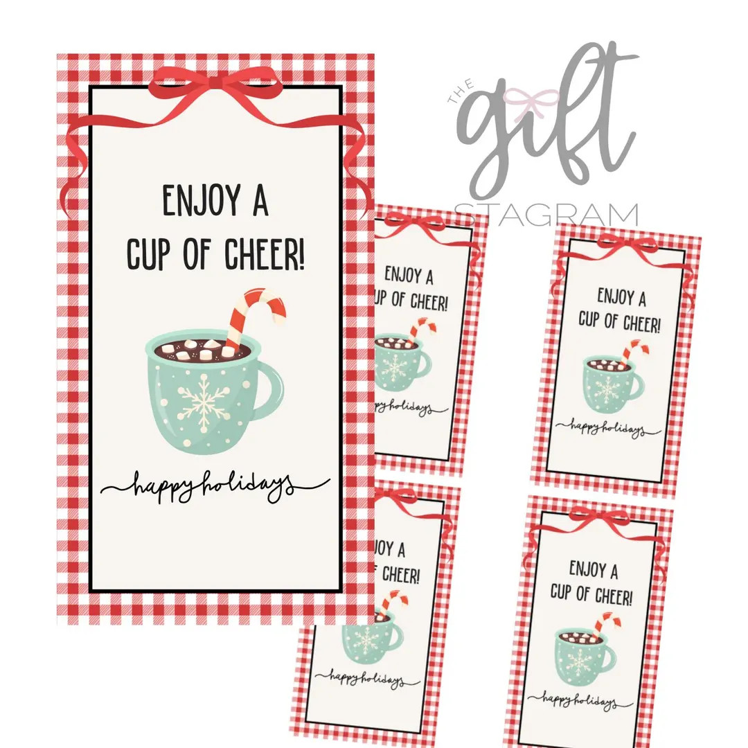 Enjoy A Cup of Cheer Happy Holidays Gift Tag DIGITAL DOWNLOAD Holiday Gift Ideas Coffee Gift Tag ... | Etsy (US)