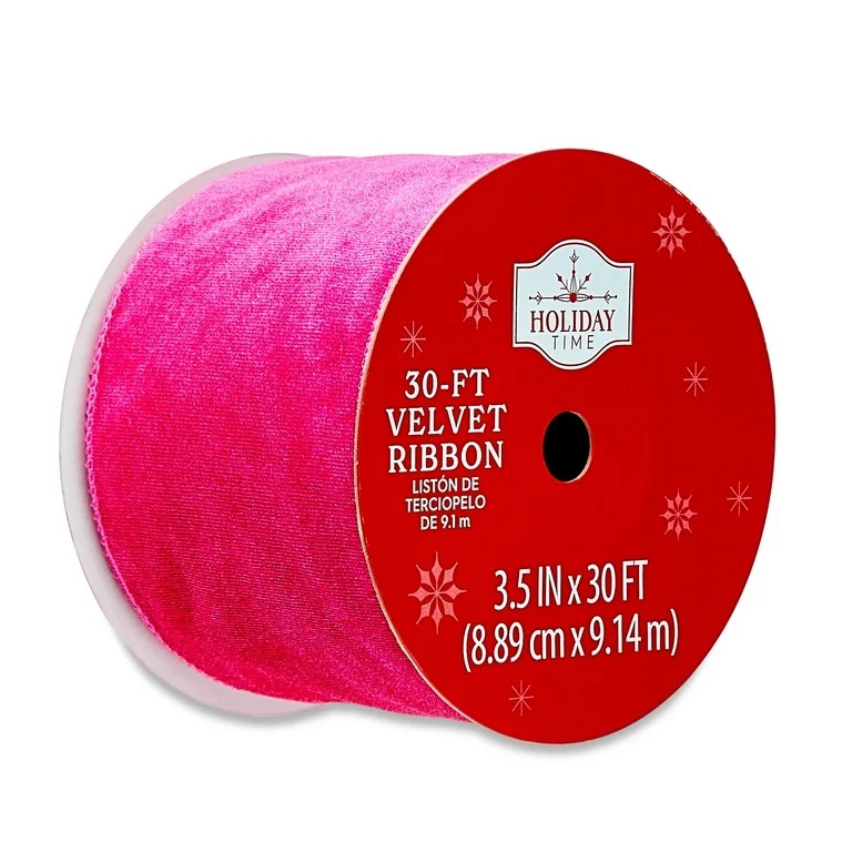 Hot Pink Velvet Christmas Ribbon, 3.5 in x 30 ft, by Holiday Time - Walmart.com | Walmart (US)