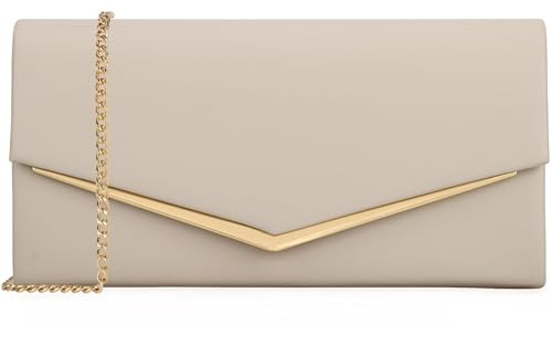 Women’s Evening Handbag Vegan Leather Ladies Envelope Clutch Classic Elegant Purse Bags Beige | Amazon (US)