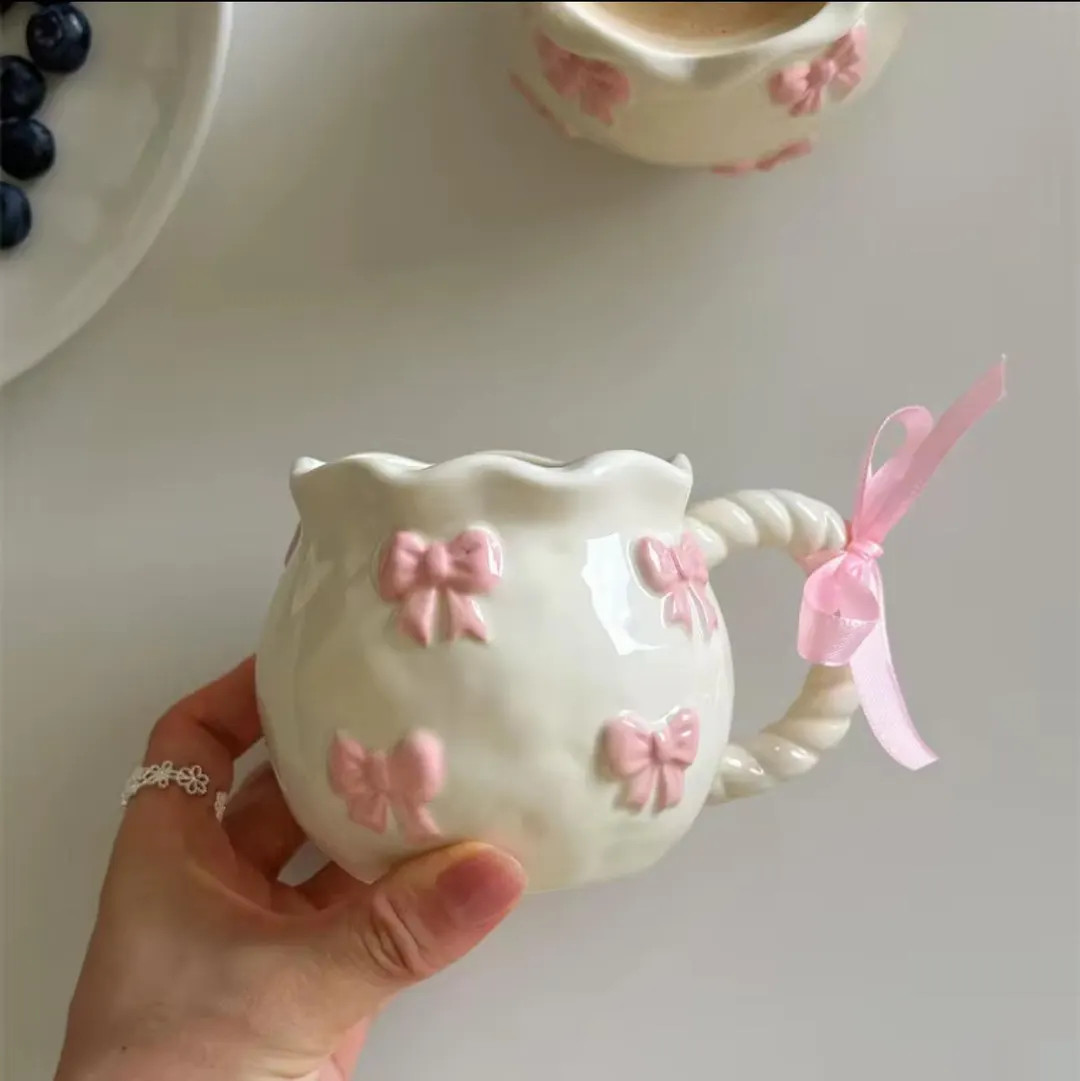 3D Pink Bow Ceramic Mug, Kawaii Coffee Cup - Etsy Singapore | Etsy (US)