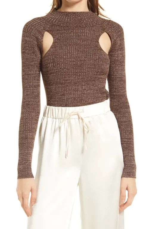 Open Edit Sparkle Cutout Sweater in Brown Chicory at Nordstrom, Size Xx-Small | Nordstrom
