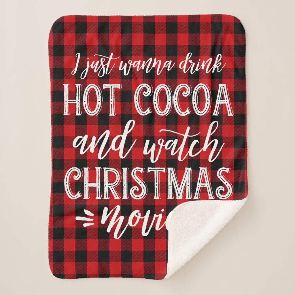 Hot Cocoa and Christmas Movies Red Plaid Sherpa Blanket | Zazzle