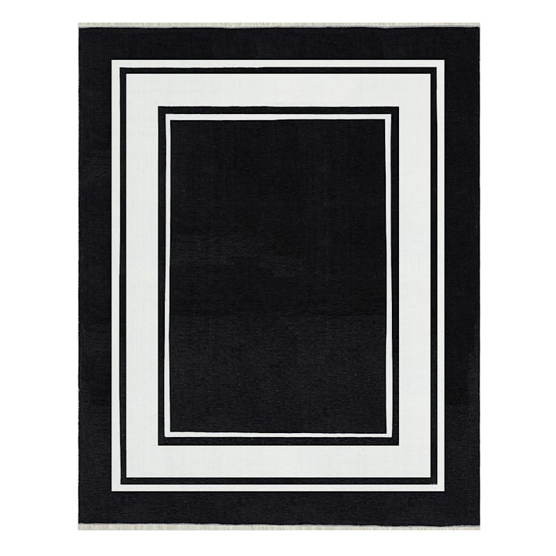 (B842) Providence Noa Black & White Border Washable Area Rug, 8x10 | At Home
