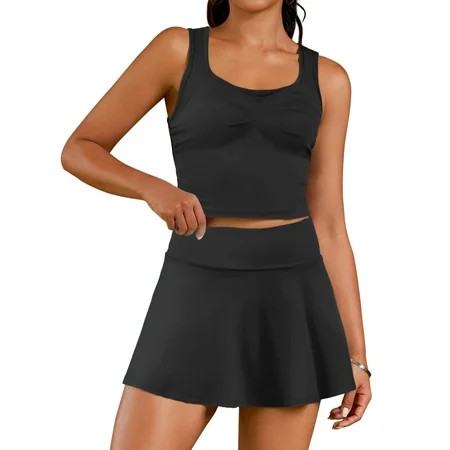 DARING DIVA Women s Tennis Athletic Skirt Set with Shorts 2 Pcs L Black | Walmart (US)
