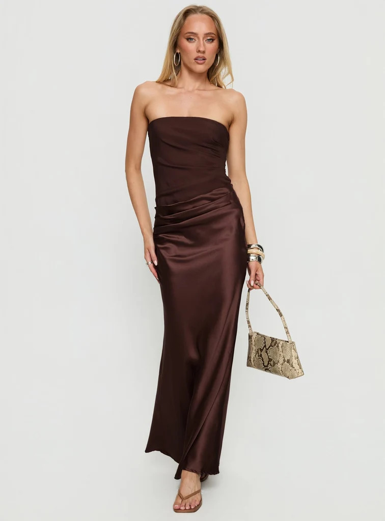 Lulita Strapless Maxi Dress Brown | Princess Polly US