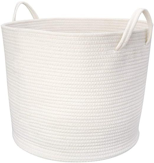 Mkono Cotton Rope Storage Basket | Woven Laundry Basket for Blankets | Toys Storage Basket with H... | Amazon (US)