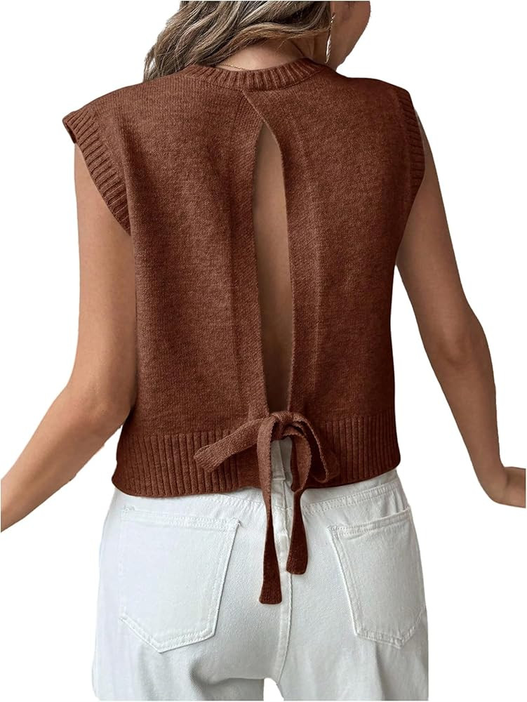 Verdusa Women's Backless Tie Knot Knit Sweater Vest Sleeveless Summer Sweater Vest | Amazon (US)