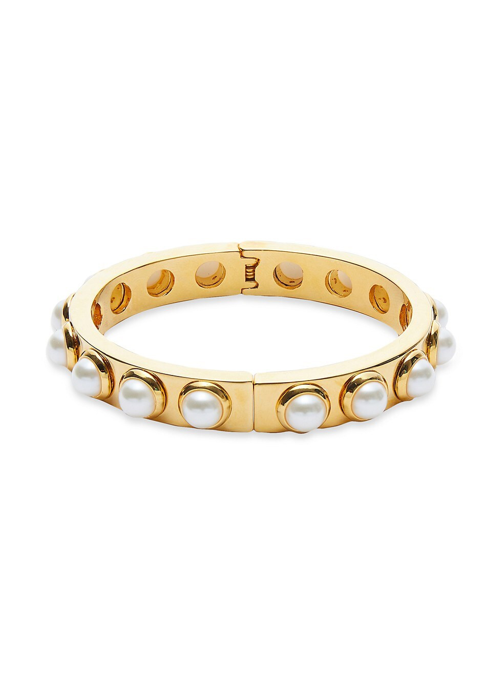 Lele Sadoughi Bubble 14K-Gold-Plated &amp; Imitation Pearl Hinged Bangle | Saks Fifth Avenue
