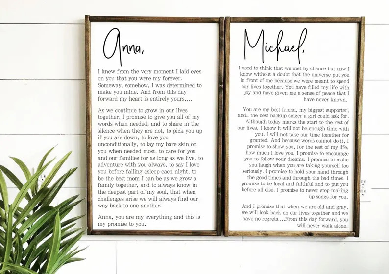 Custom Wedding Vows Wood Sign Set: His & Hers Bedroom Wall Art - Etsy | Etsy (US)