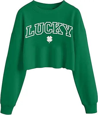 St Patricks Day Shirt Women Irish Shamrock Clover Graphic T-Shirt Lucky St. Paddy's Long Sleeve C... | Amazon (US)