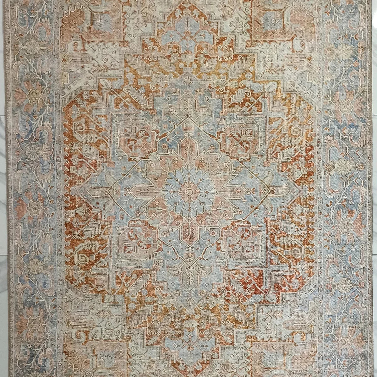 Hara Rug Faded Beige & Blue Oriental Rug | Fame Rugs