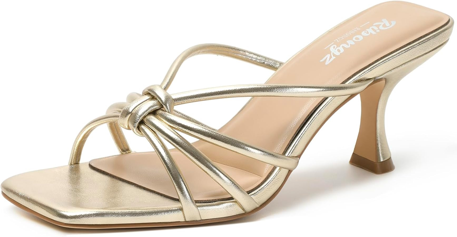 RIBONGZ Mule Kitten Heels for Women Dressy High Heeled Shoes Summer Square Open Toe Strappy Dress... | Amazon (US)