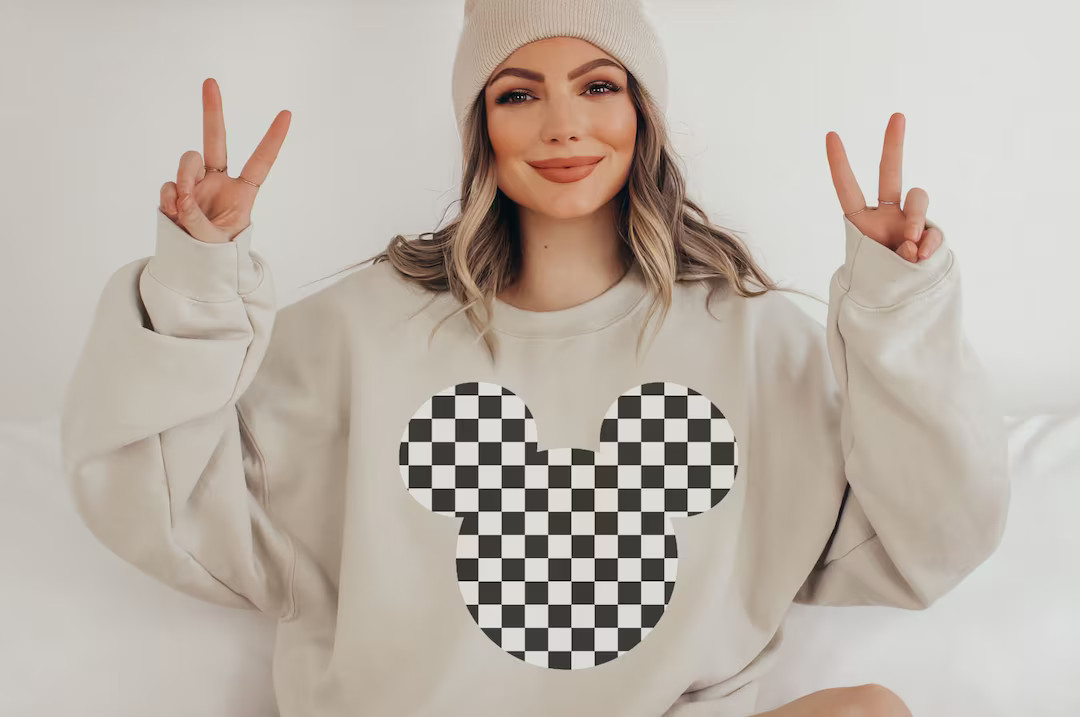 Mickey Mouse Checker BW Print Sweatshirt  Gift Mama - Etsy | Etsy (US)