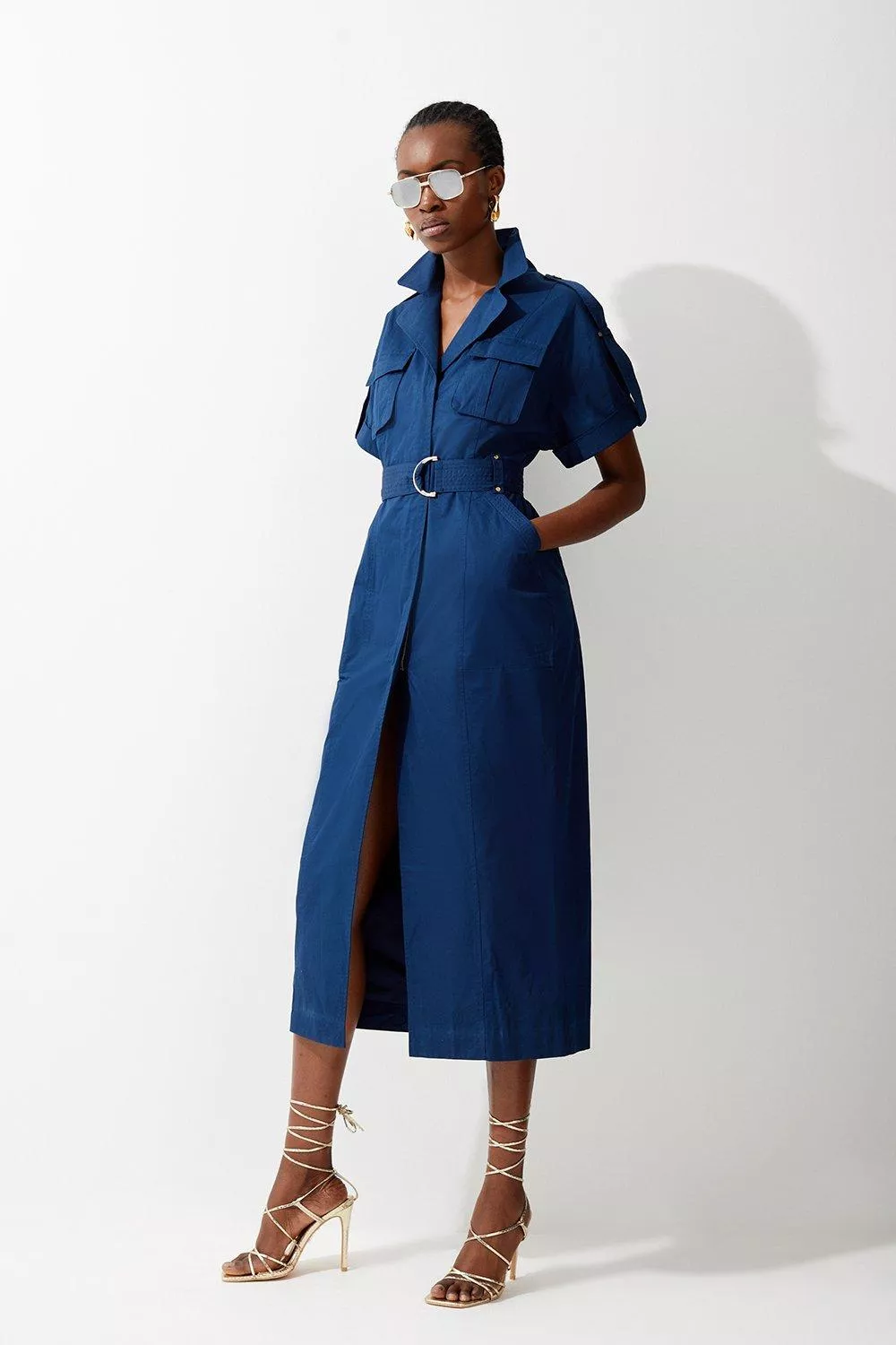 Tailored Denim Belted Midi Shirt Dress | Karen Millen