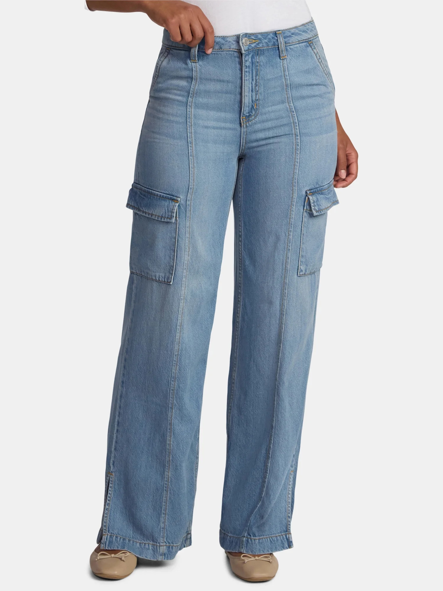 Time and Tru Women's Wide Leg Cargo Jeans, 31" Inseam, Sizes 0-20 | Walmart (US)