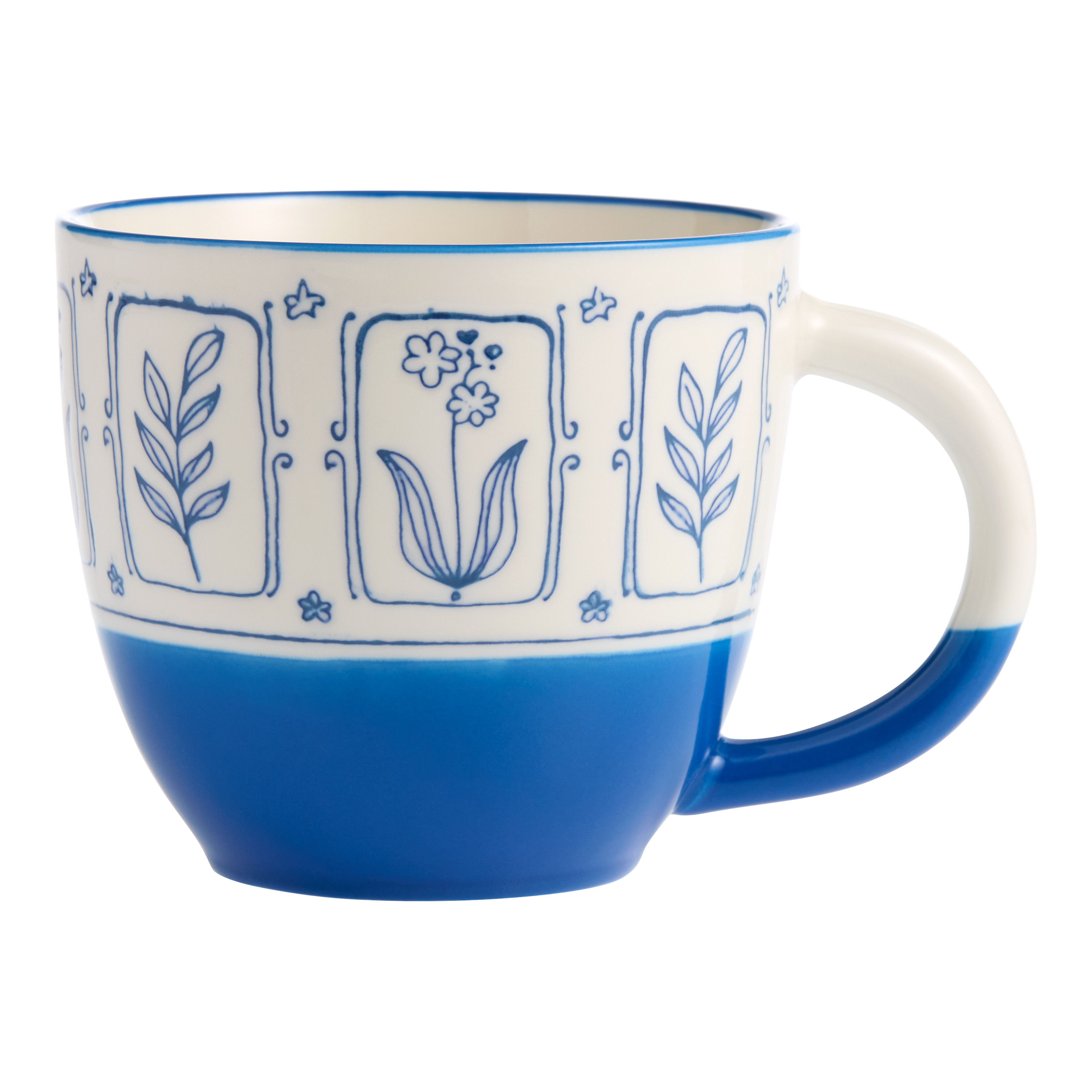 Blue and White Nordic Bloom Hand Painted Ceramic Mug | World Market
