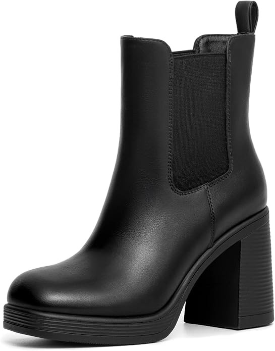 Athlefit Women's Chelsea Platform Boots High Chunky Heel Square Toe Boots Fashion Slip On Elastic... | Amazon (US)