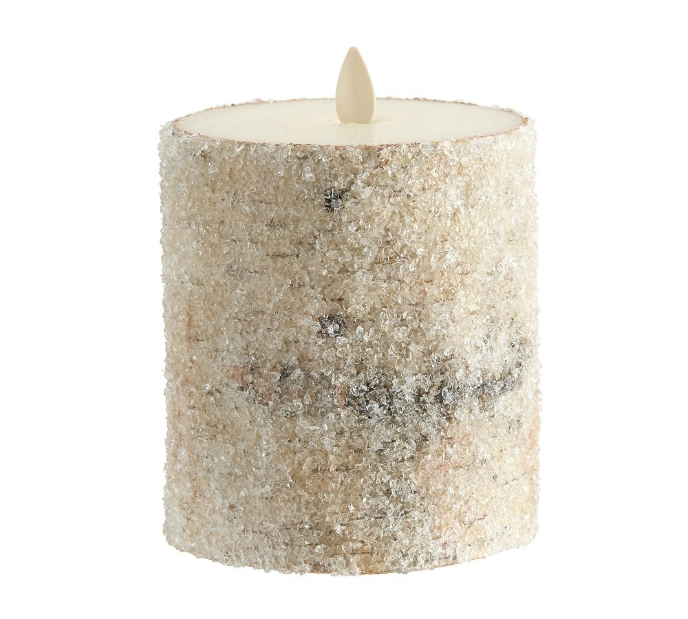 Premium Flickering Flameless Wax Pillar Candle, Sugared Birch, 4""x4.5 | Pottery Barn (US)