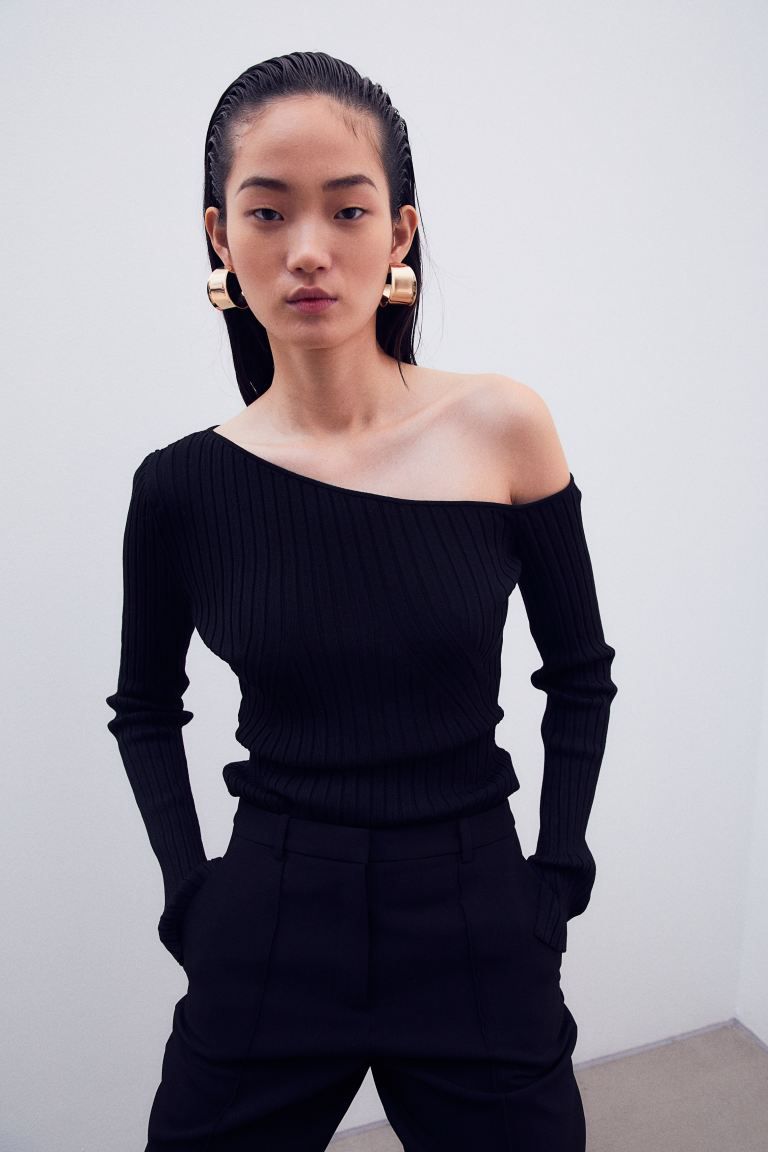 Rib-knit one-shoulder top | H&M (UK, MY, IN, SG, PH, TW, HK)