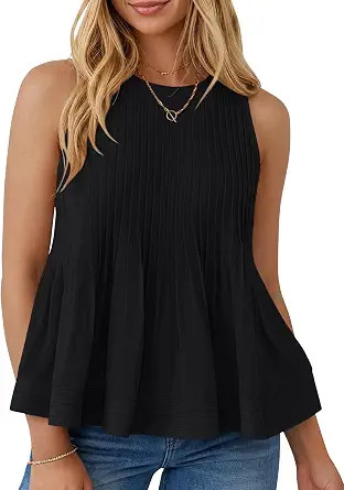 LILLUSORY Womens Peplum Babydoll Tops Flowy Ruffle Pleated Clothes | Linen Blend Fabric, Summer C... | Amazon (US)