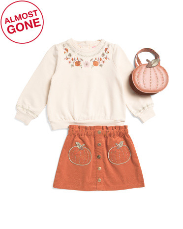 Toddler Girls Corduroy Pumpkin Skirt With Embroidered Top | TJ Maxx