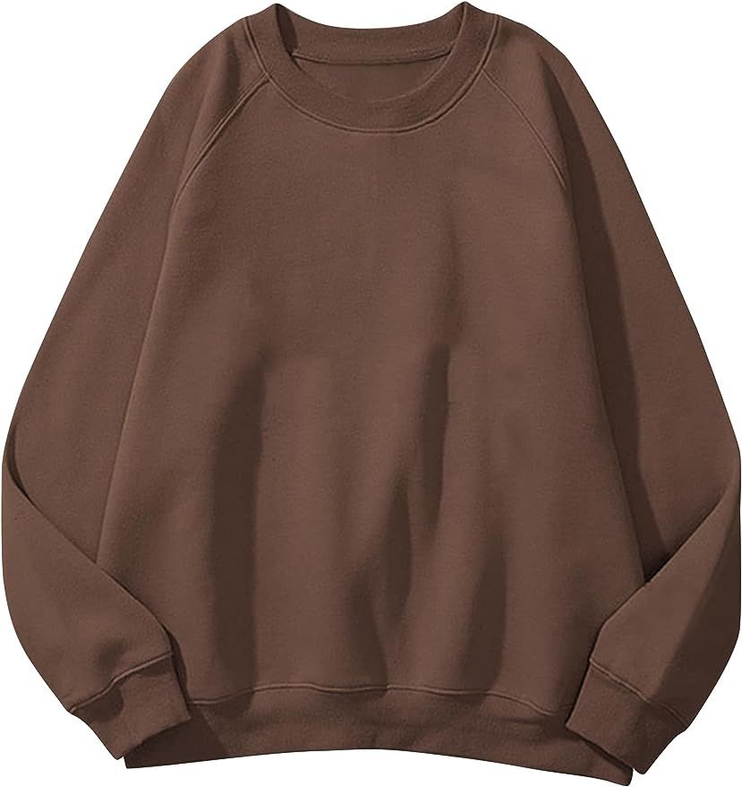 KIGRADN Women’s Oversized Fleece Crew Neck Sweatshirt Pullover Basic Solid Raglan Long Sleeve S... | Amazon (US)