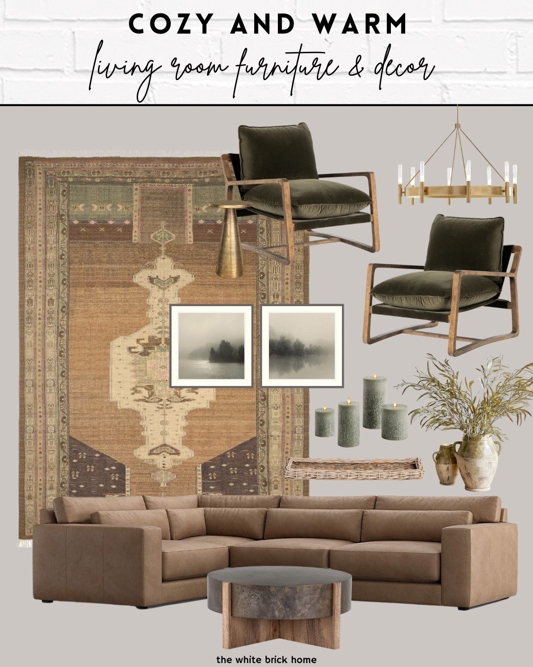 A warm and cozy living room design! 

🖤🖤

Living room, living room decor, living room sectional, leather sectional, sofa, couch, area rug, living room rug, accent chair, chair, chandelier, living room chandelier, vase, candles, wall art, coffee table, rustic coffee table, crate and barrel, pottery barn, Wayfair 

#LTKFindsUnder100 #LTKHome #LTKSaleAlert
