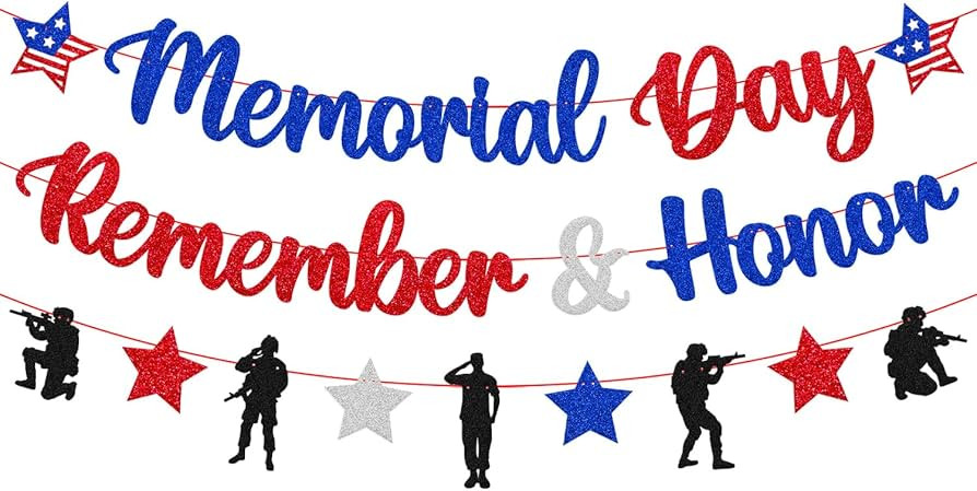 Memorial Day Remember & Honor Banner Happy Memorial Day Decorations Glitter Blue Red Silver Soldi... | Amazon (US)