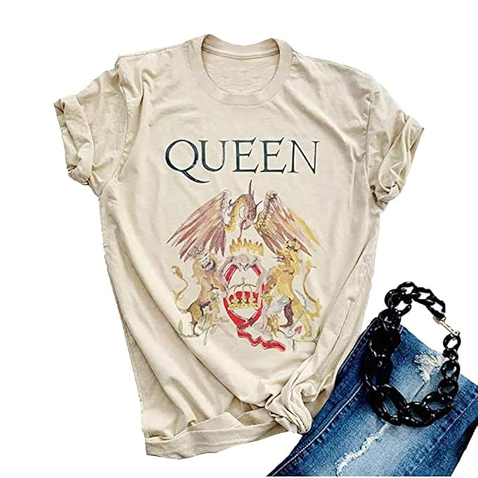 GEMLON Vintage Queen Shirt Music Concert Graphic Tees Letter Print Short Sleeve Summer Tops | Amazon (US)