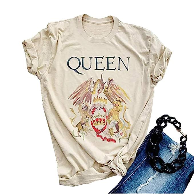 GEMLON Vintage Queen Shirt Music Concert Graphic Tees Letter Print Short Sleeve Summer Tops | Amazon (US)