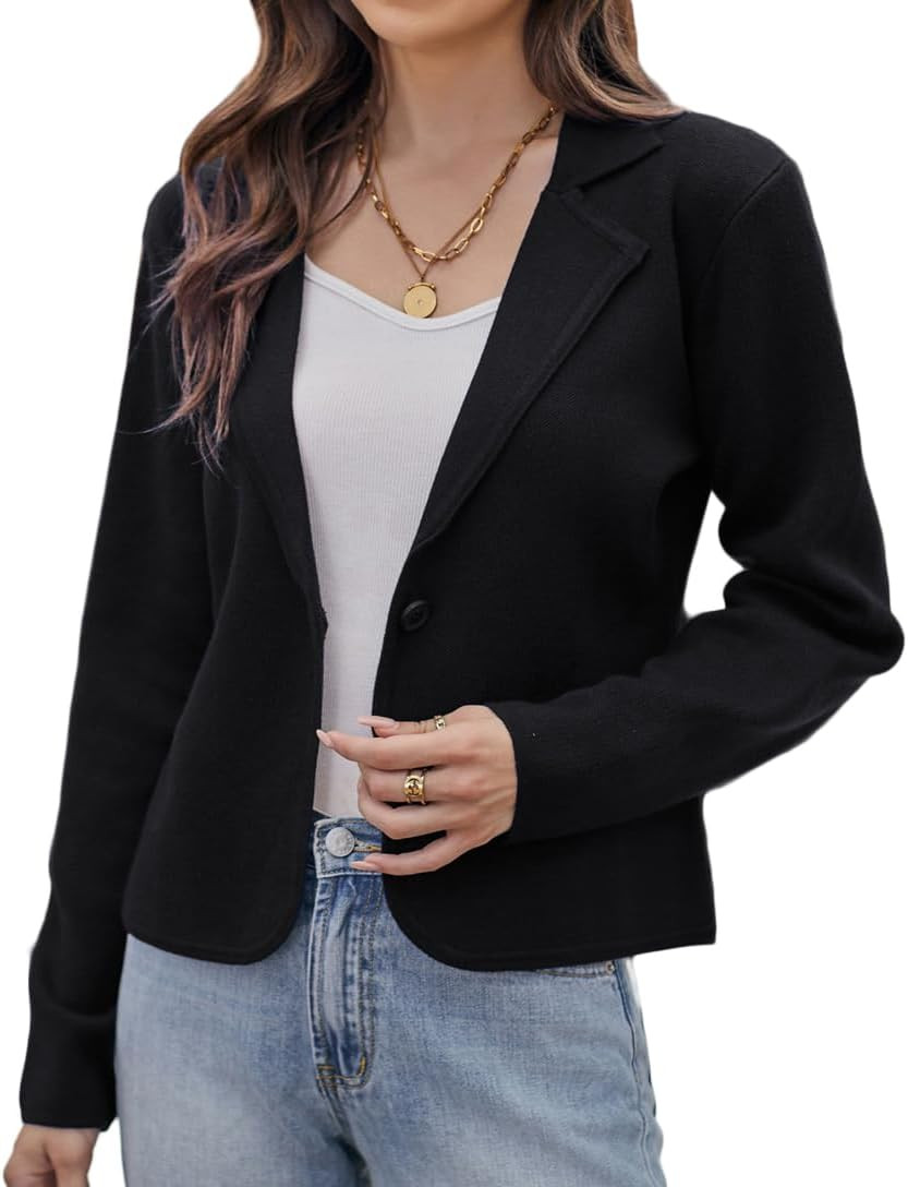 GRACE KARIN Women Sweater Blazer Casual Work Croppped Cardigan Lightweight Button Front Short Knit Blazer Jacket S-XXL | Amazon (US)