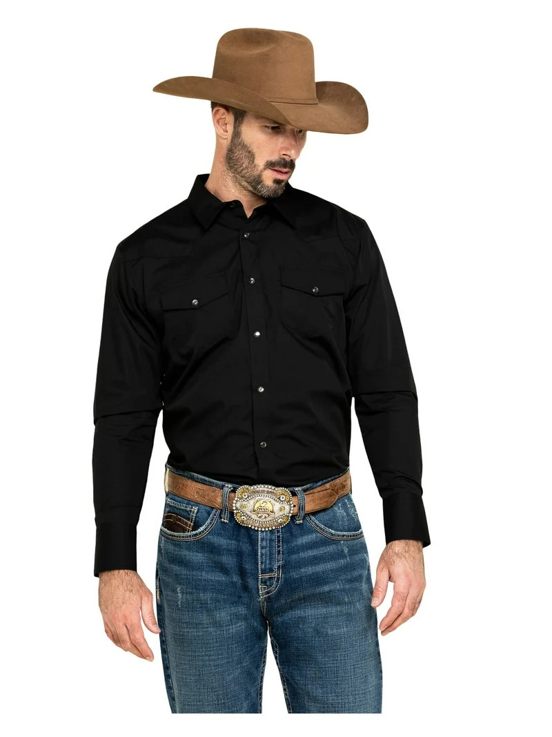 Gibson Trading Co Men's Basic Solid Long Sleeve Pearl Snap Western Shirt Black | Walmart (US)