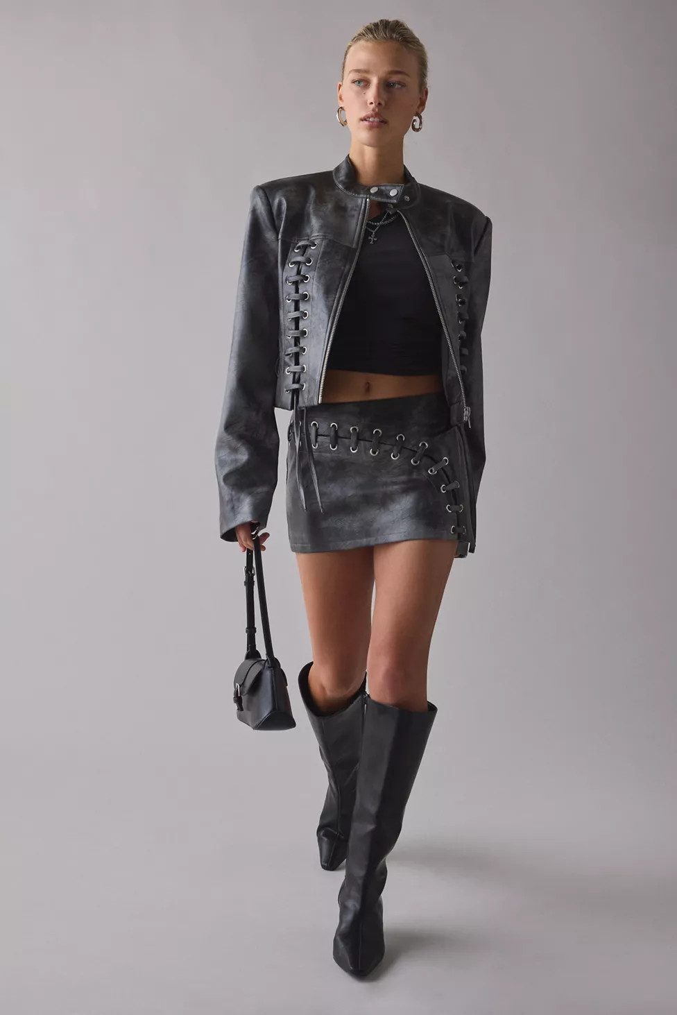 by.DYLN Karlita Lace-Up Faux Leather Moto Jacket | Urban Outfitters (US and RoW)