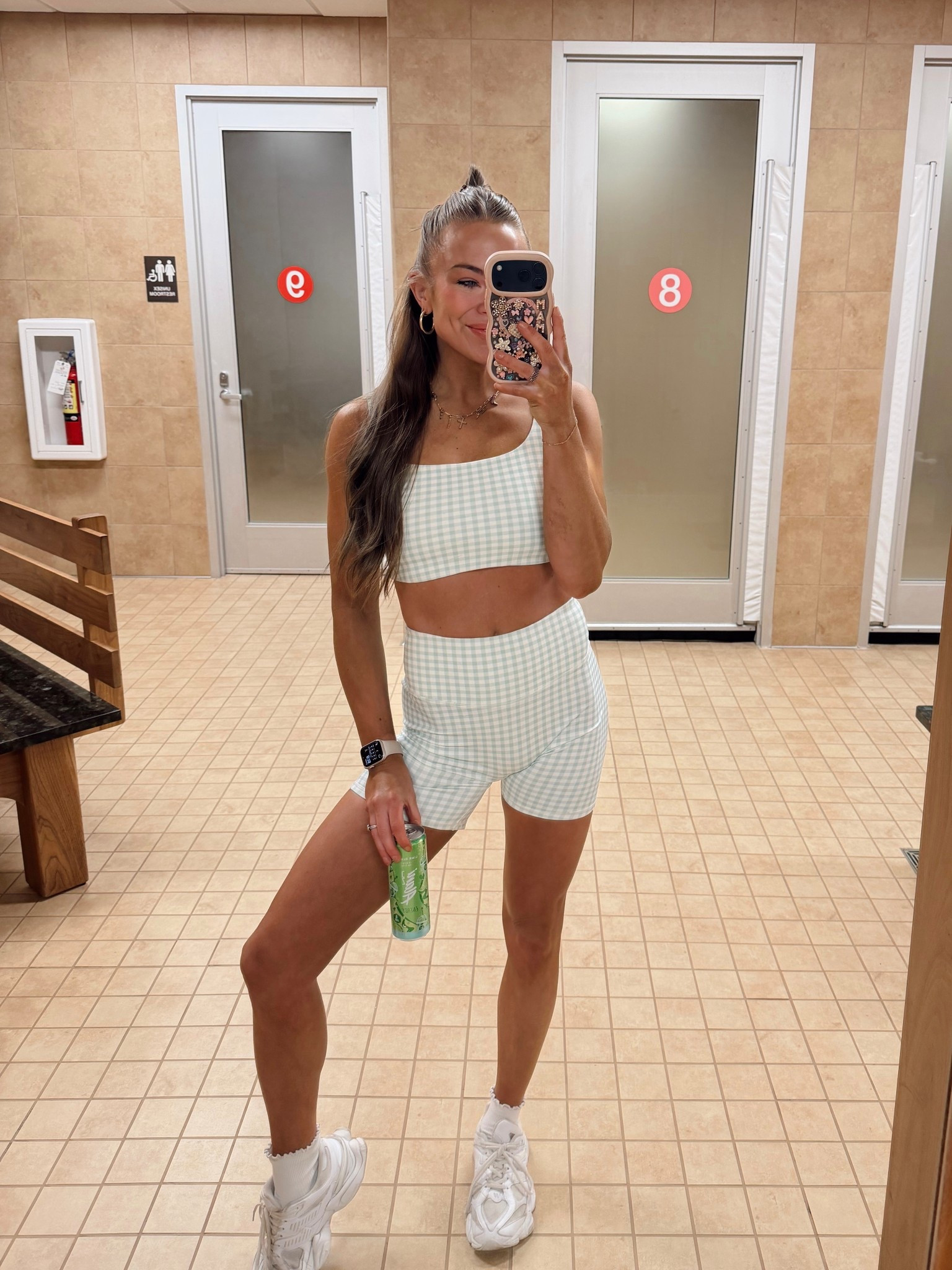 Amazon gingham workout set matching gym outfit spring cute green pink blue affordable 