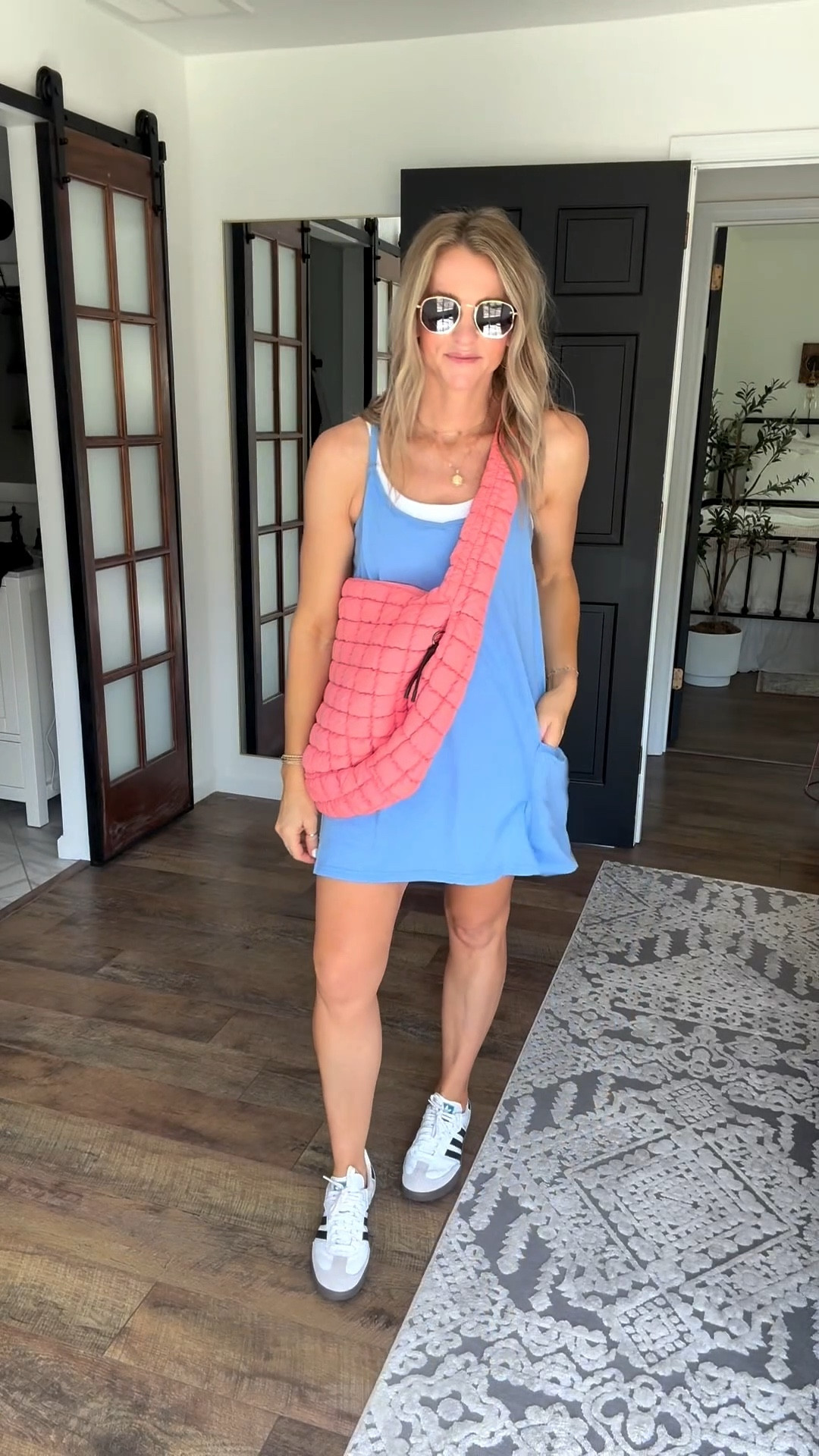 Amazon athletic dress with built in shorts! Also this bag is a perfect look for less! 
5’7”/140 size medium in dress and small in tank. 

#LTKmomlife #LTKActive #LTKootd