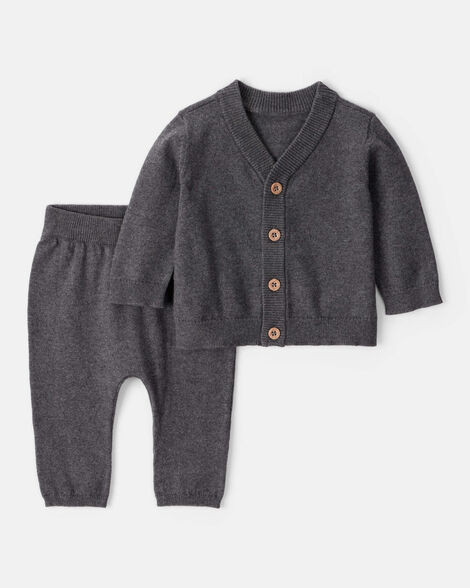 Baby Boy 2-Piece Cotton Long-Sleeve Cardigan & Pant Set - Grey | Carter's Inc