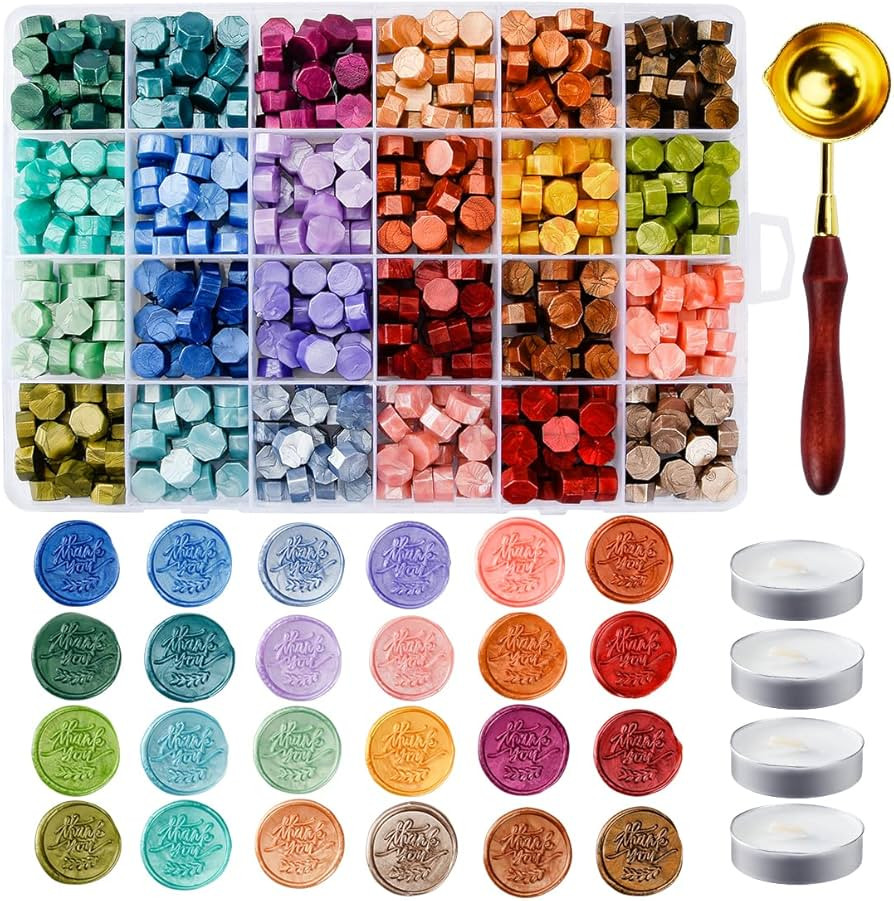 Metallic Assorted Color Wax Seal Beads - 24 Colors Sealing Wax Beads for Making Wax Seals, Decor ... | Amazon (US)