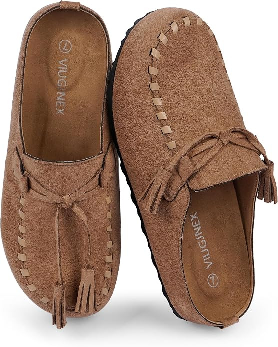 Fringe Suede Clogs for Women Slip on Mules Slides Potato Shoes | Amazon (US)