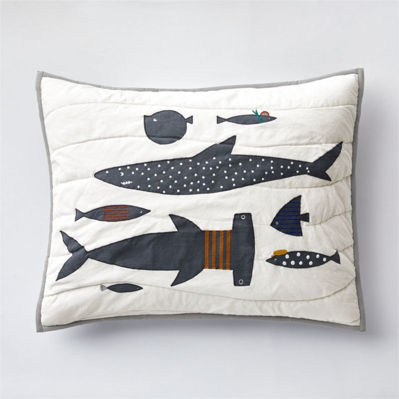 Shark School Embroidered Cotton Kids Pillow Sham + Reviews | Crate & Kids | Crate & Barrel