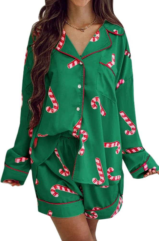 Christmas Pajamas Santa Claus 2 Piece Shorts Set | Amazon (US)
