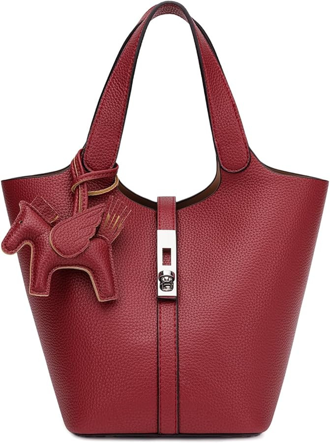 Tote Bag for Women Vegan Leather Bucket Purse for Women Top Handle Handbag Shoulder Bag with Deta... | Amazon (US)