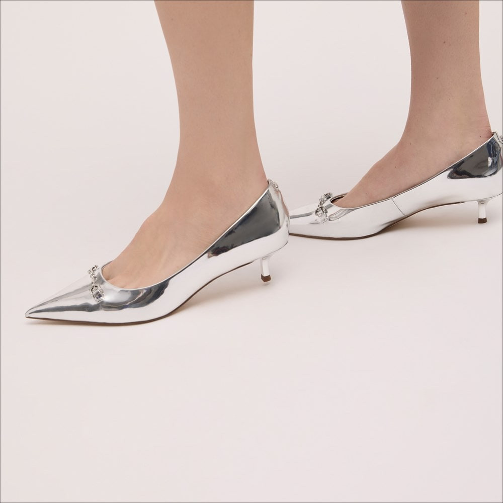 Sam Edelman Kaya Pointed Toe Kitten Heel Soft Silver Metallic 7.0 | Sam Edelman CA