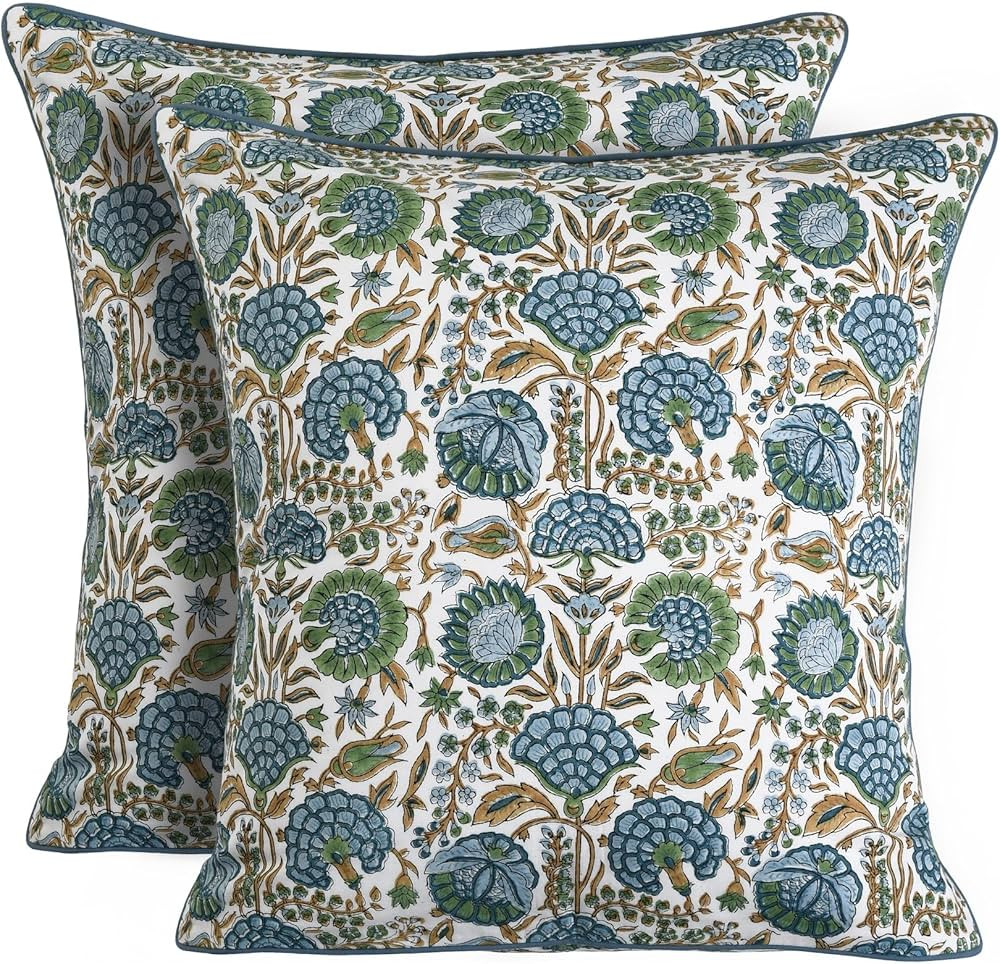 Ridhi Asparagus Green Print Cotton Throw Pillow Covers for Decorative Couch Pillows for Living Ro... | Amazon (US)