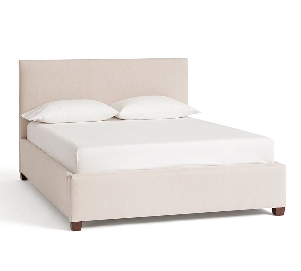 Raleigh Upholstered Square King Bed with Low Headboard, without Nailheads, Twill Cream | Pottery Barn (US)