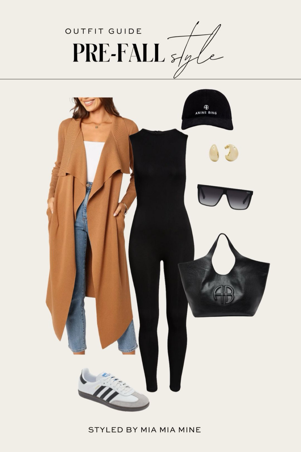 Casual pre fall outfit ideas / weekend outfit / travel outfit
Nordstrom camel cardigan 
Naked wardrobe catsuit
Adidas samba sneakers 
Anine bing tote bag

#LTKFindsUnder100 #LTKSeasonal #LTKTravel