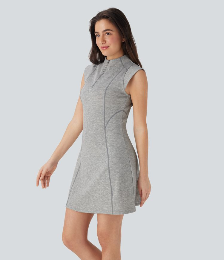 Women’s Half Zipper Stand Collar Sleeveless Top-stitching Mini Tennis Active Dress - Halara | HALARA