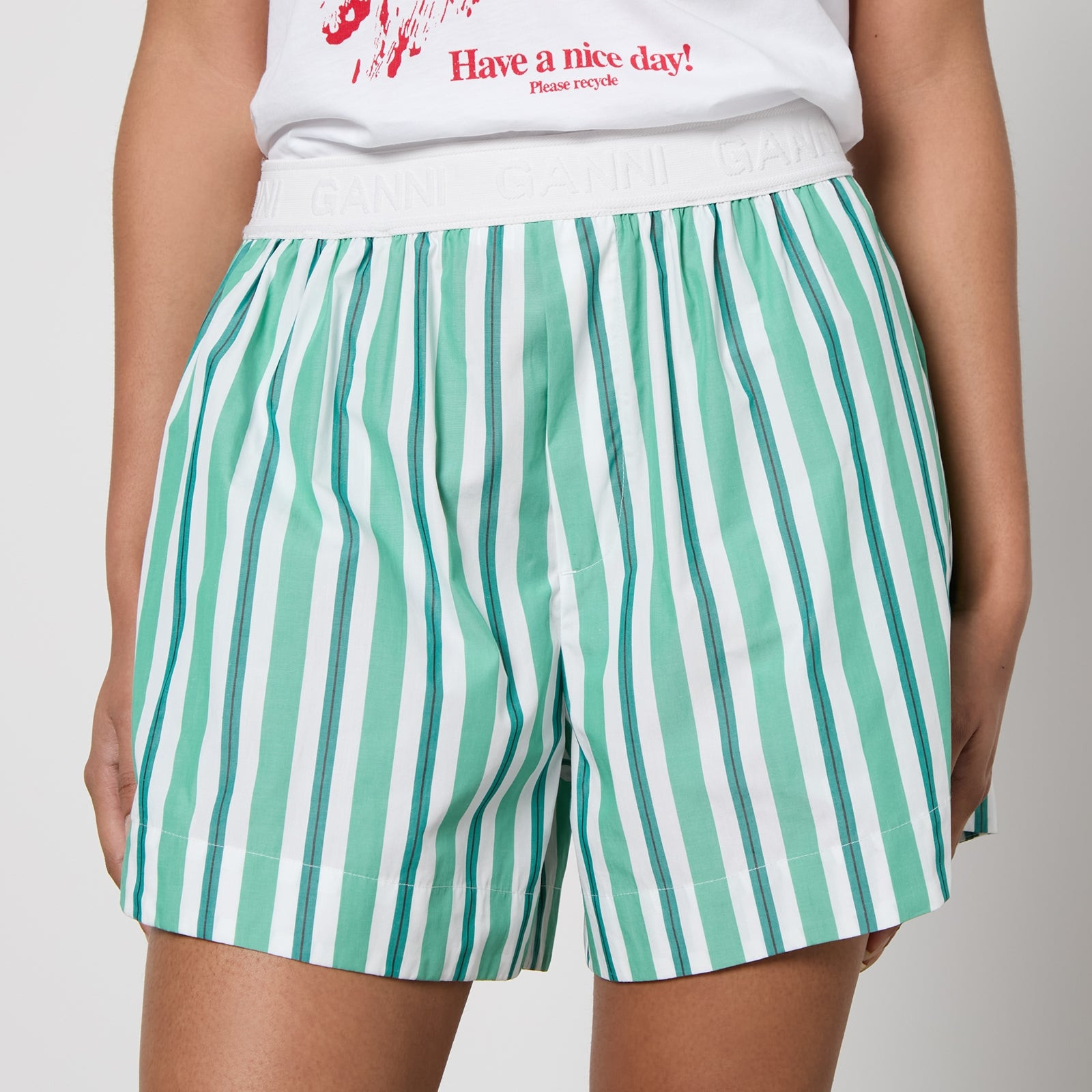 Ganni Striped Organic Cotton Shorts - EU 34/UK 6 | Coggles | Coggles (Global)