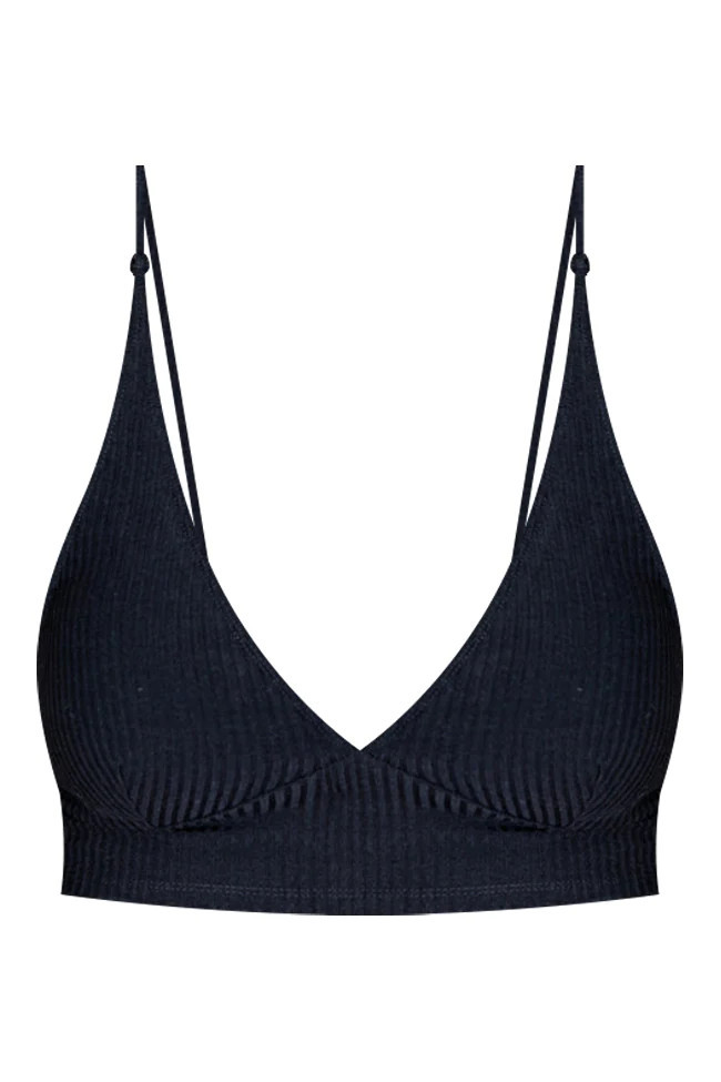 Couldn't Care Lace Black Ribbed Lace Back Bralette | Pink Lily